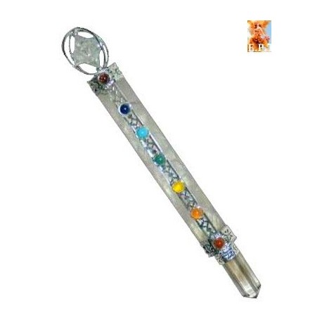 varita de cuarzo cristal y chakras 18,5cm